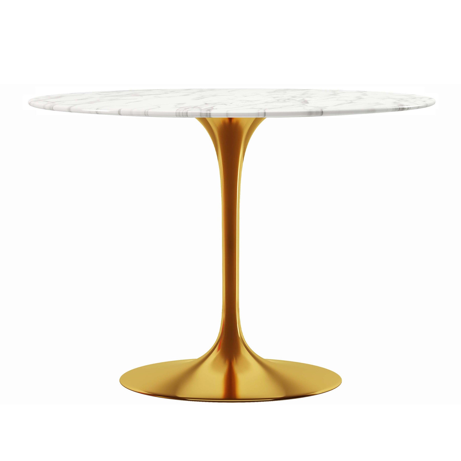 White And Gold Rounded Marble And Metal Pedestal Base Dining Table By Homeroots | Dining Tables | Modishstore - 2