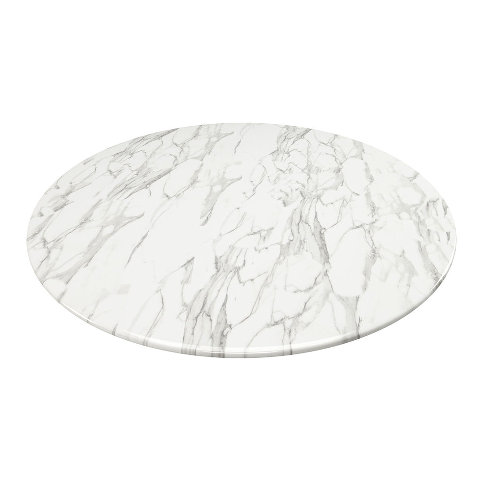 White And Gold Rounded Marble And Metal Pedestal Base Dining Table By Homeroots | Dining Tables | Modishstore - 3