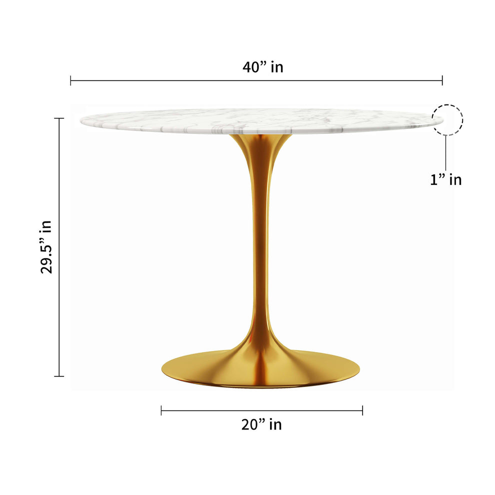 White And Gold Rounded Marble And Metal Pedestal Base Dining Table By Homeroots | Dining Tables | Modishstore - 8