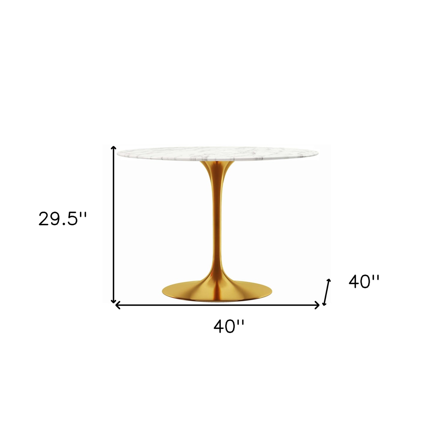 White And Gold Rounded Marble And Metal Pedestal Base Dining Table By Homeroots | Dining Tables | Modishstore - 7