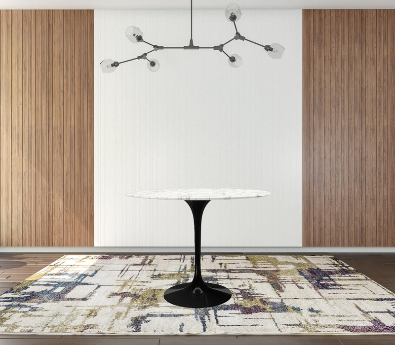 White And Black Marble And Metal Dining Table By Homeroots | Dining Tables | Modishstore - 1