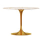 White And Gold Rounded Stone And Metal Pedestal Base Dining Table By Homeroots | Dining Tables | Modishstore - 2
