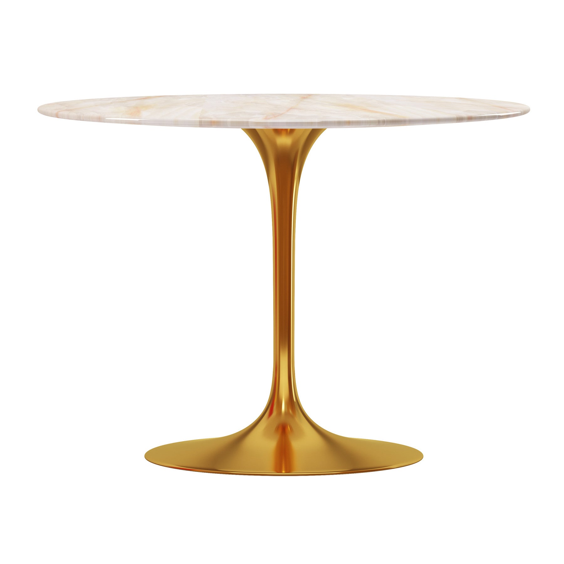 White And Gold Rounded Stone And Metal Pedestal Base Dining Table By Homeroots | Dining Tables | Modishstore - 2