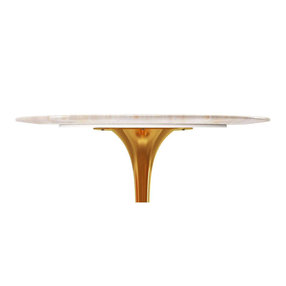 White And Gold Rounded Stone And Metal Pedestal Base Dining Table By Homeroots | Dining Tables | Modishstore - 3