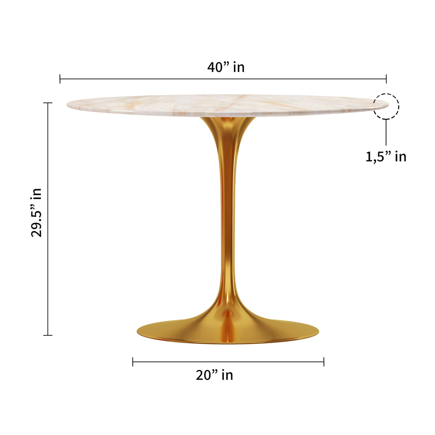White And Gold Rounded Stone And Metal Pedestal Base Dining Table By Homeroots | Dining Tables | Modishstore - 7