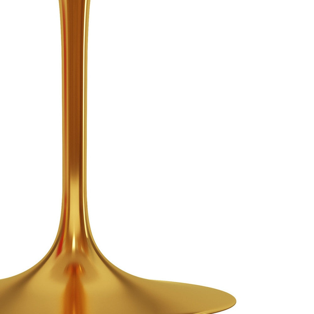 White And Gold Rounded Stone And Metal Pedestal Base Dining Table By Homeroots | Dining Tables | Modishstore - 4