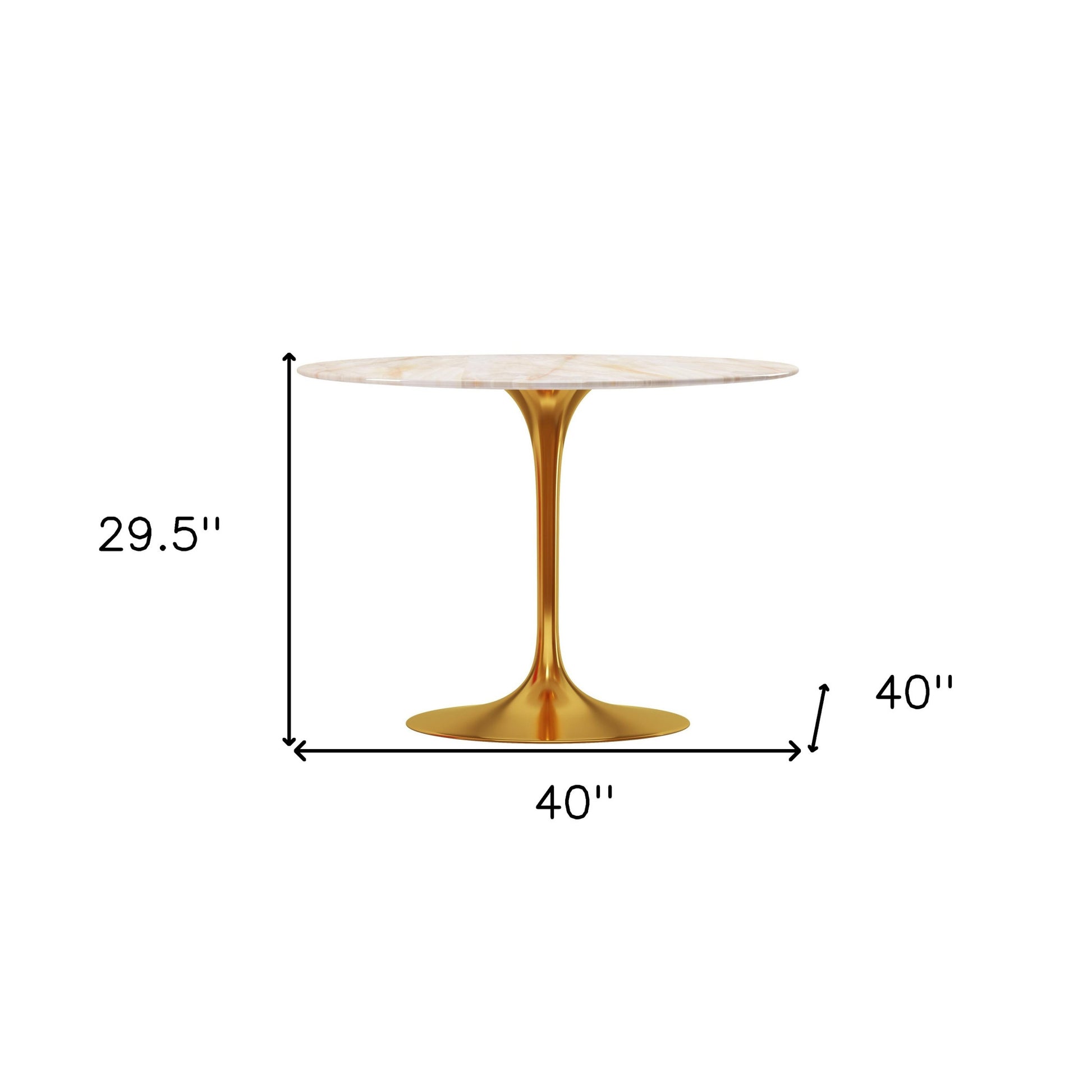 White And Gold Rounded Stone And Metal Pedestal Base Dining Table By Homeroots | Dining Tables | Modishstore - 6