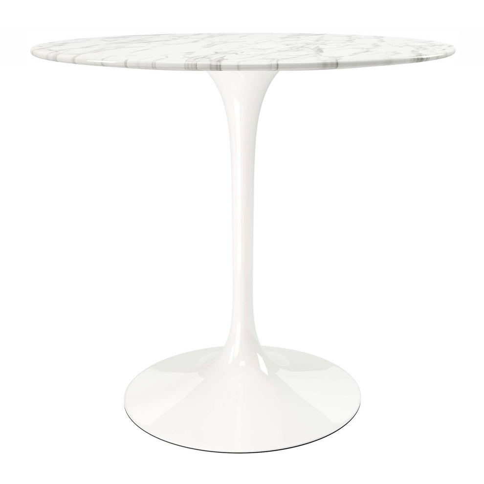 White Rounded Marble And Metal Pedestal Base Dining Table By Homeroots | Dining Tables | Modishstore - 2