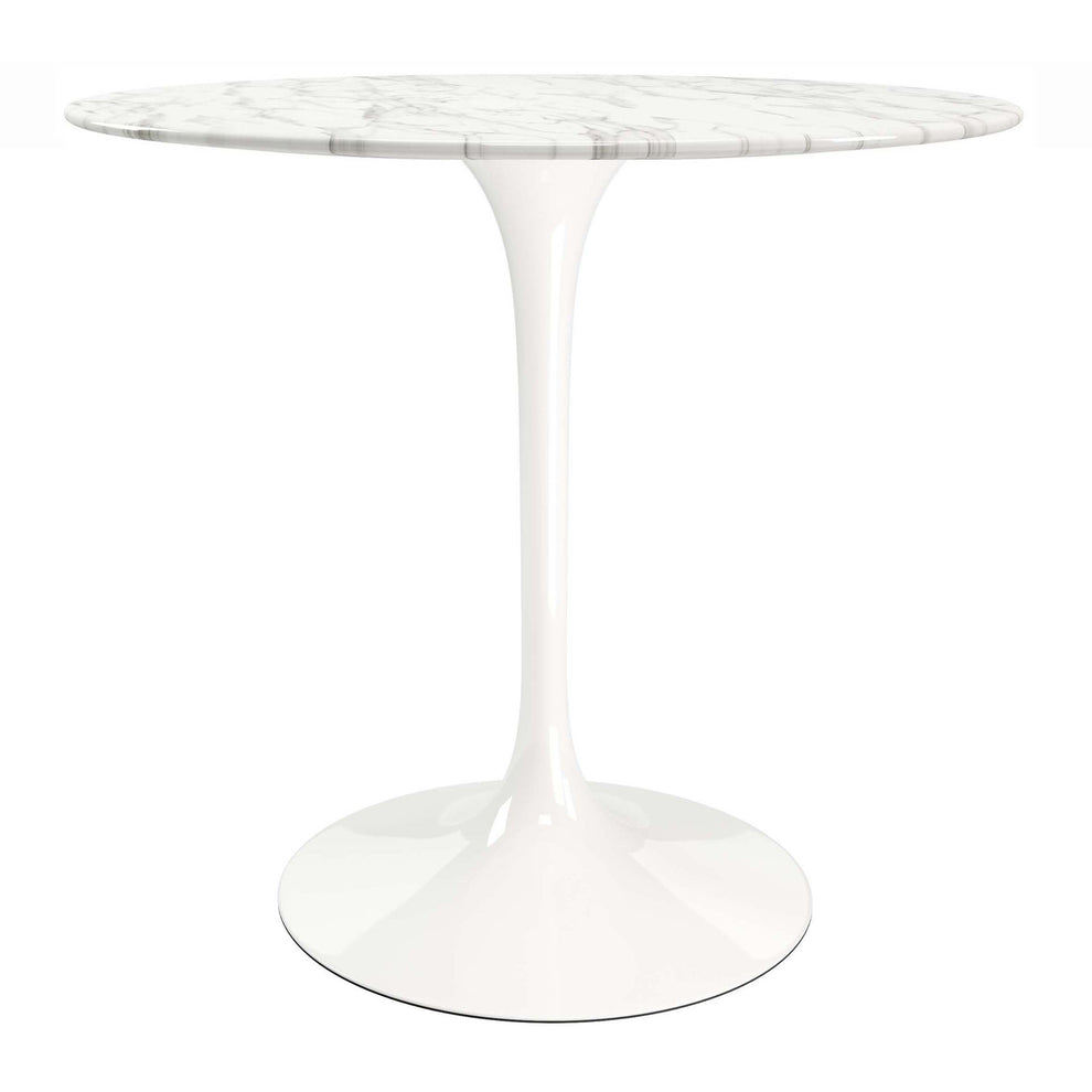 White Rounded Marble And Metal Pedestal Base Dining Table By Homeroots | Dining Tables | Modishstore - 7