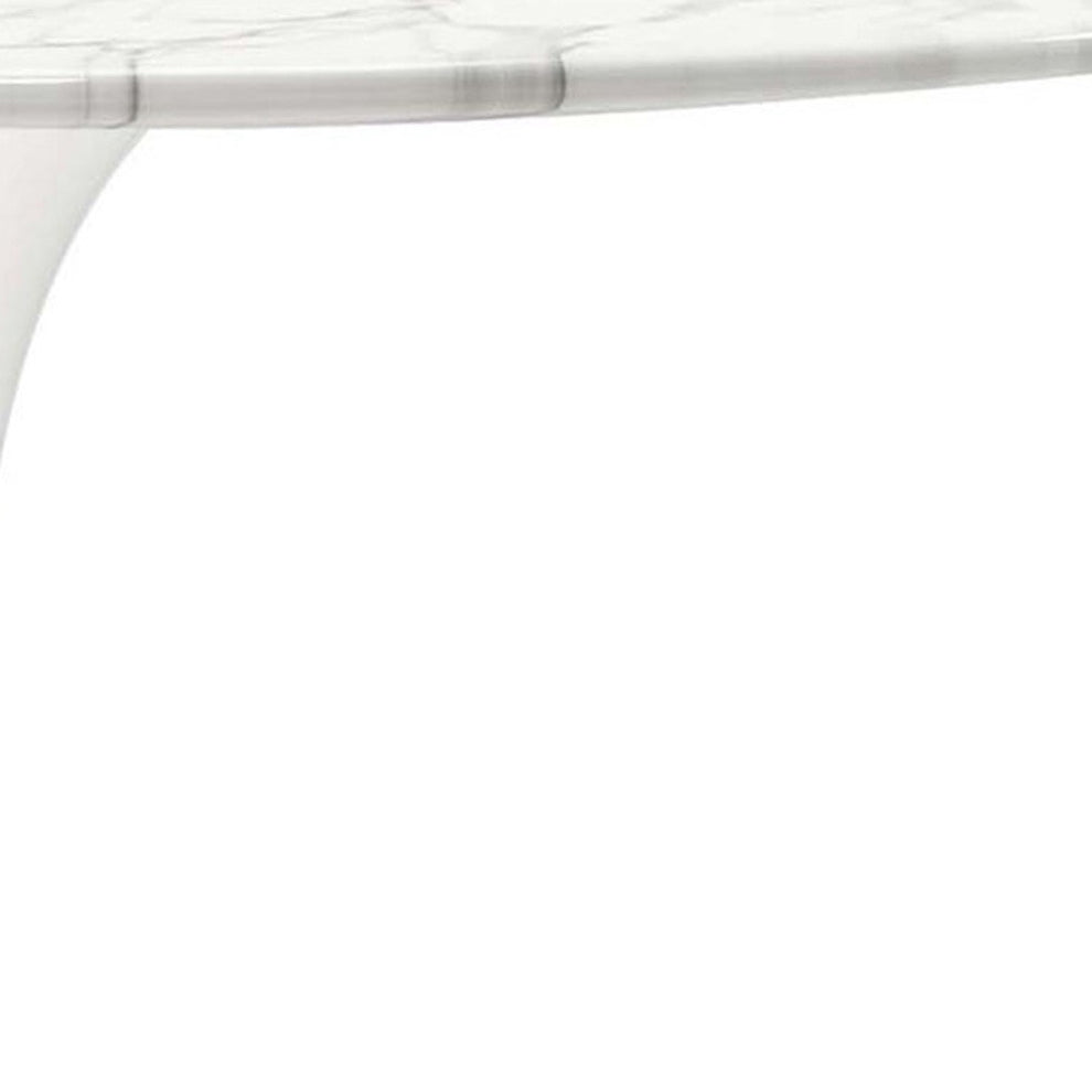 White Rounded Marble And Metal Pedestal Base Dining Table By Homeroots | Dining Tables | Modishstore - 8