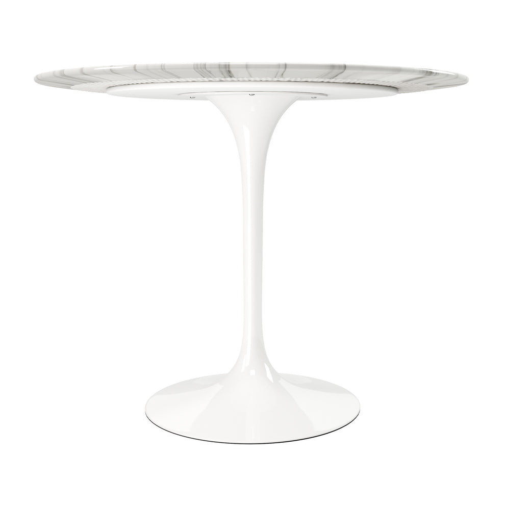 White Rounded Marble And Metal Pedestal Base Dining Table By Homeroots | Dining Tables | Modishstore - 3