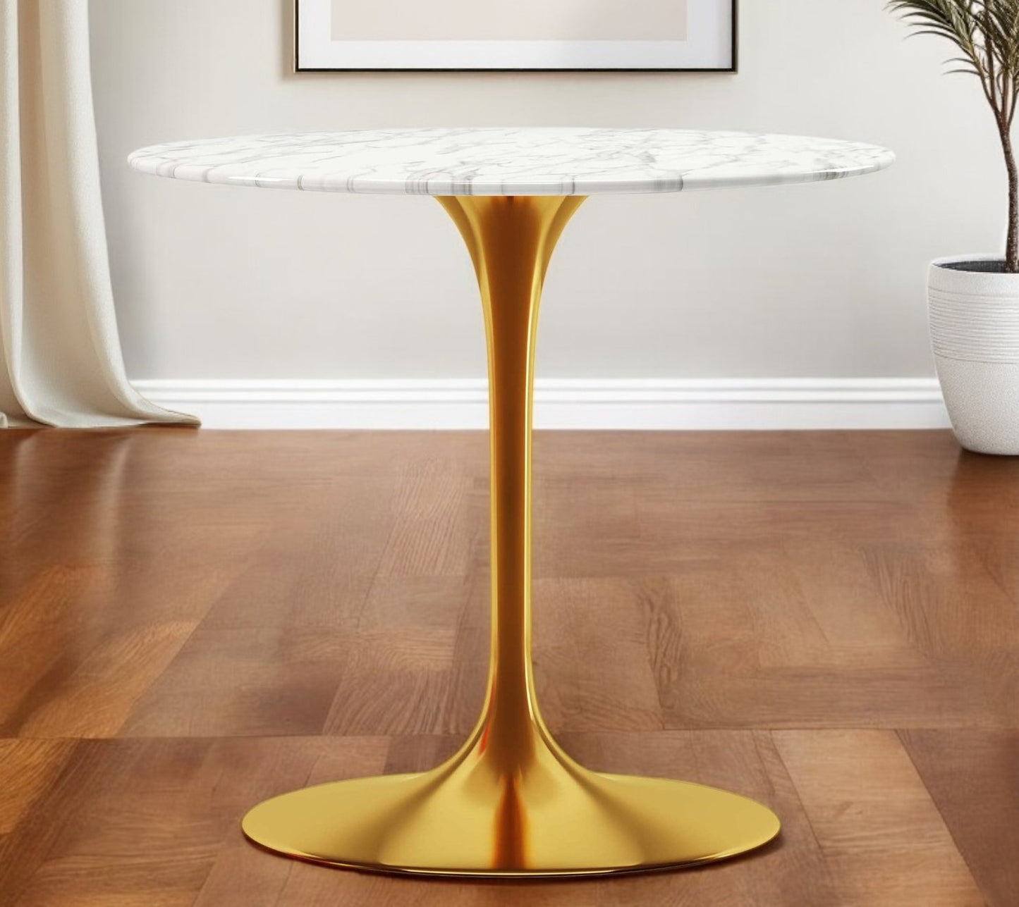 White And Gold Marble And Metal Dining Table By Homeroots | Dining Tables | Modishstore - 1
