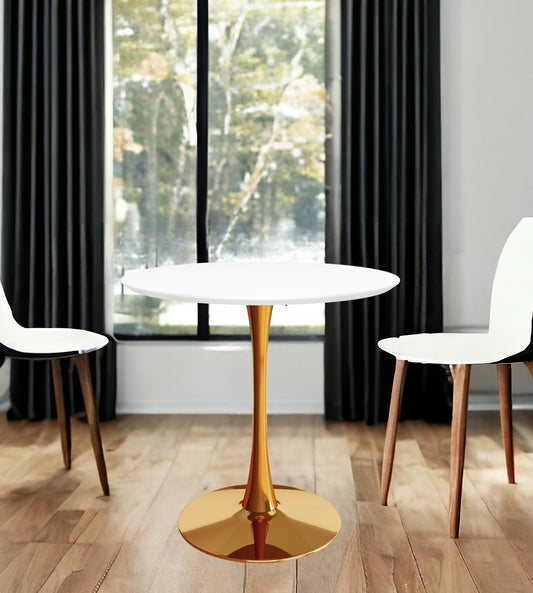 White And Gold Metal Dining Table By Homeroots | Dining Tables | Modishstore - 1