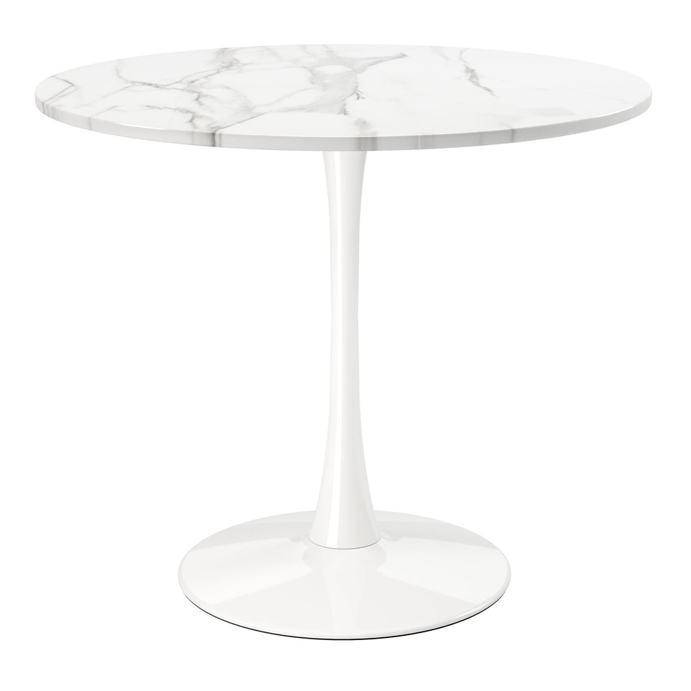 White Rounded Metal Pedestal Base Dining Table By Homeroots | Dining Tables | Modishstore - 2