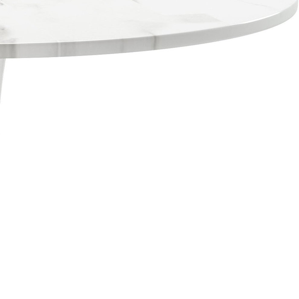 White Rounded Metal Pedestal Base Dining Table By Homeroots | Dining Tables | Modishstore - 7