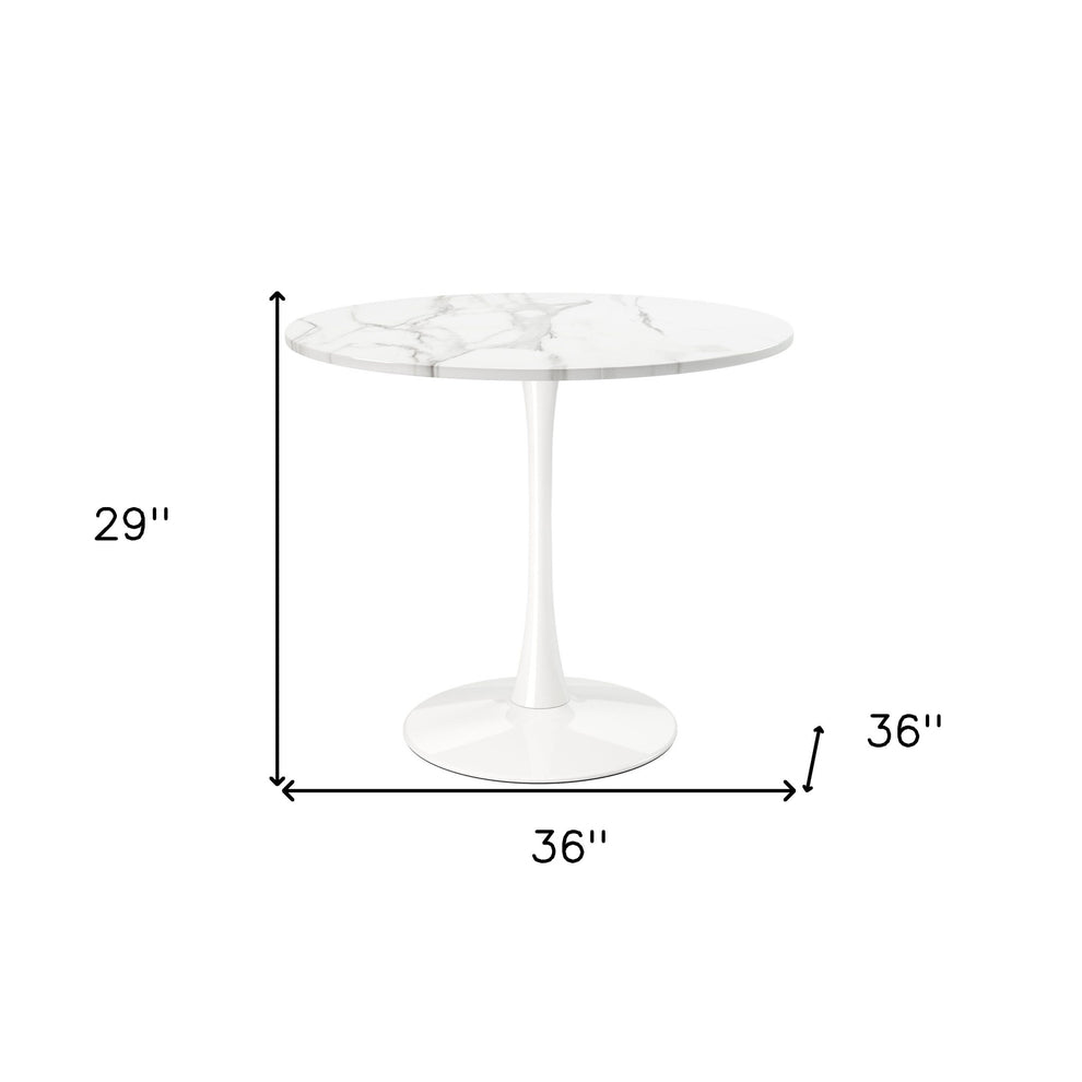 White Rounded Metal Pedestal Base Dining Table By Homeroots | Dining Tables | Modishstore - 5