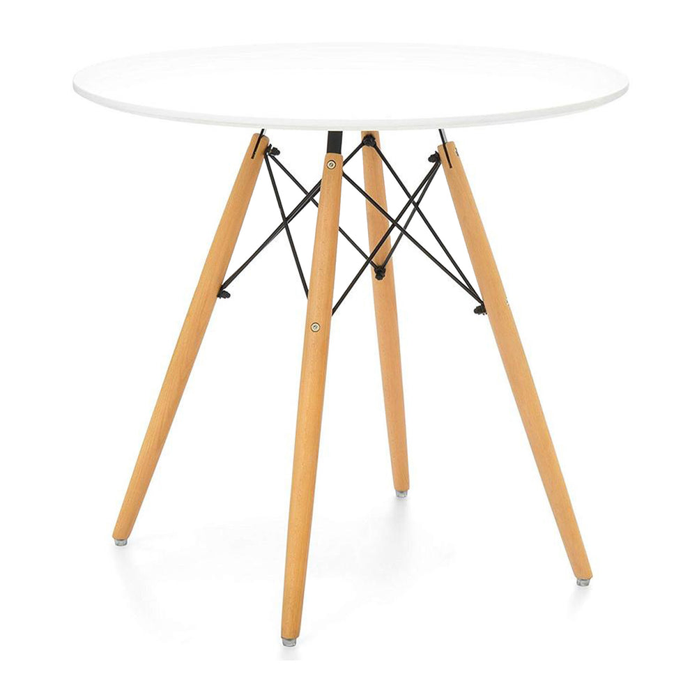 White And Natural Rounded Fiberglass And Solid Wood Dining Table By Homeroots | Dining Tables | Modishstore - 2