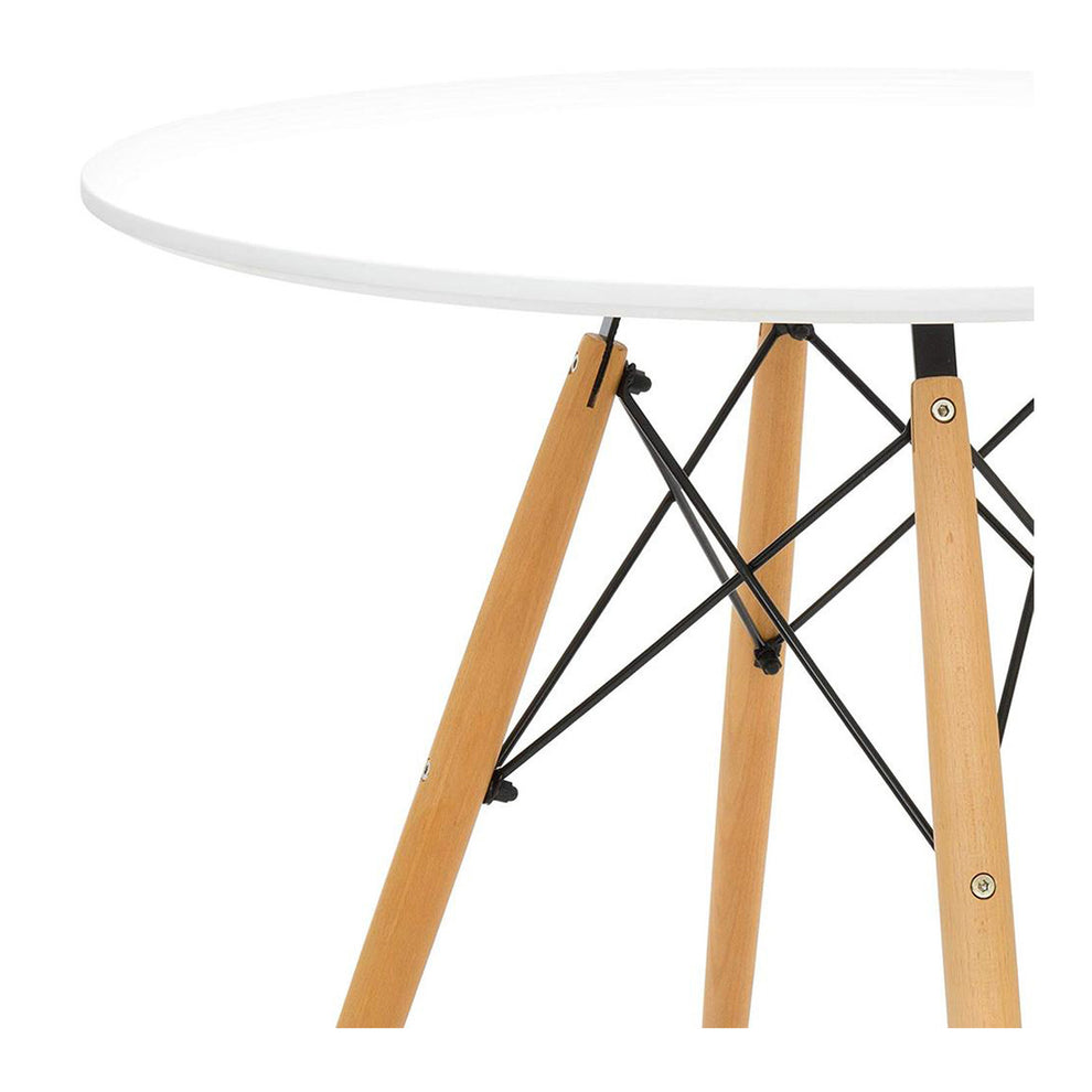 White And Natural Rounded Fiberglass And Solid Wood Dining Table By Homeroots | Dining Tables | Modishstore - 3