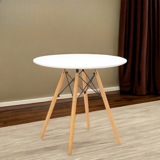 White And Natural Rounded Fiberglass And Solid Wood Dining Table By Homeroots | Dining Tables | Modishstore - 1