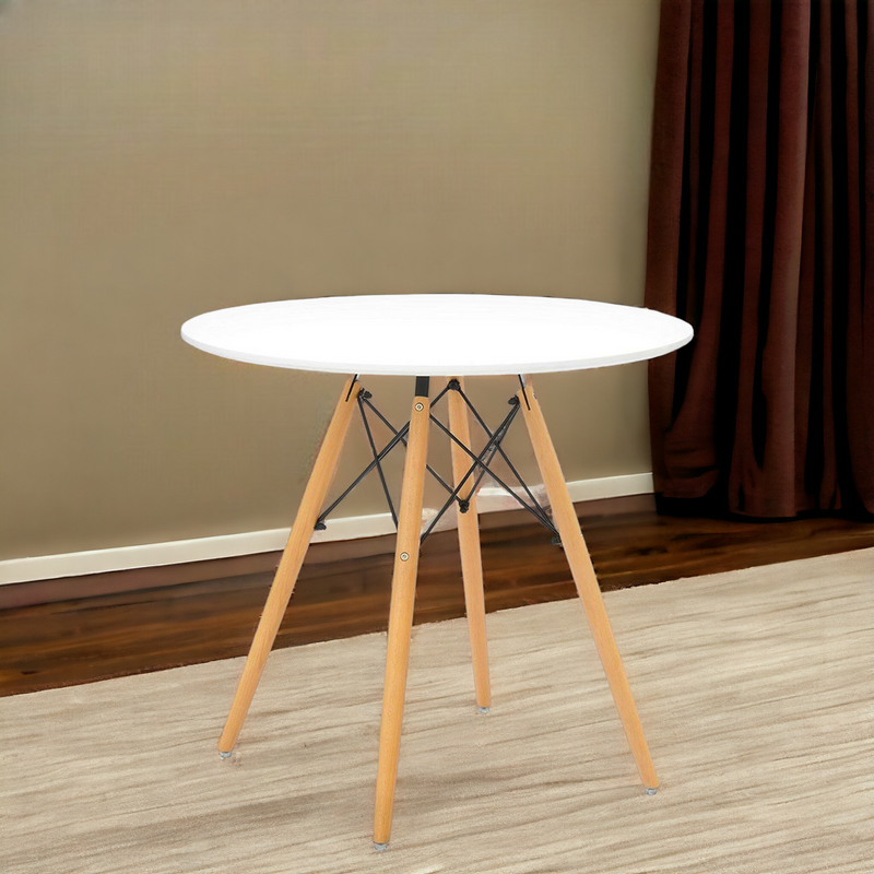 White And Natural Rounded Fiberglass And Solid Wood Dining Table By Homeroots | Dining Tables | Modishstore - 1