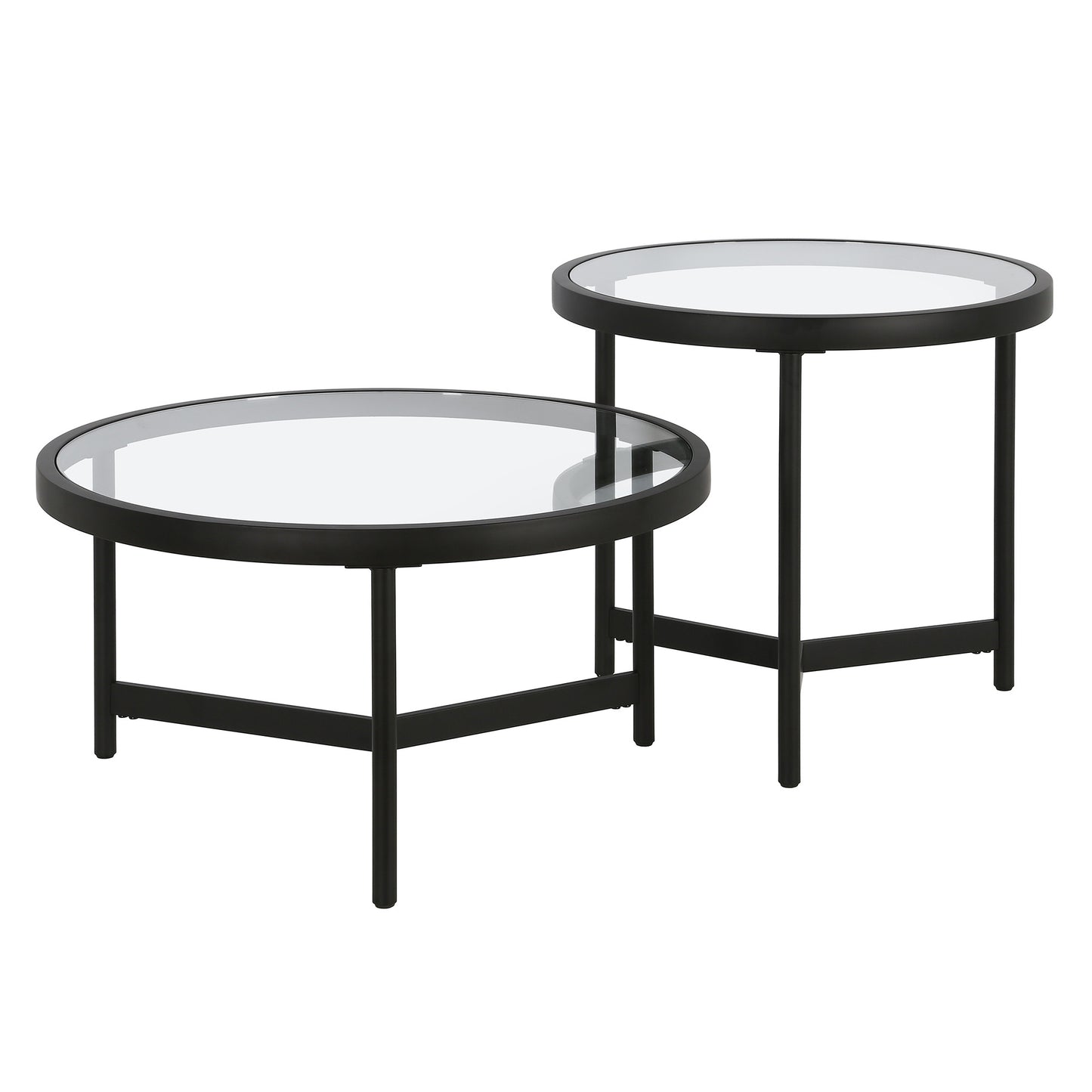 Set of Two Black Glass And Steel Round Nested Coffee Tables By Homeroots | Coffee Tables | Modishstore - 2