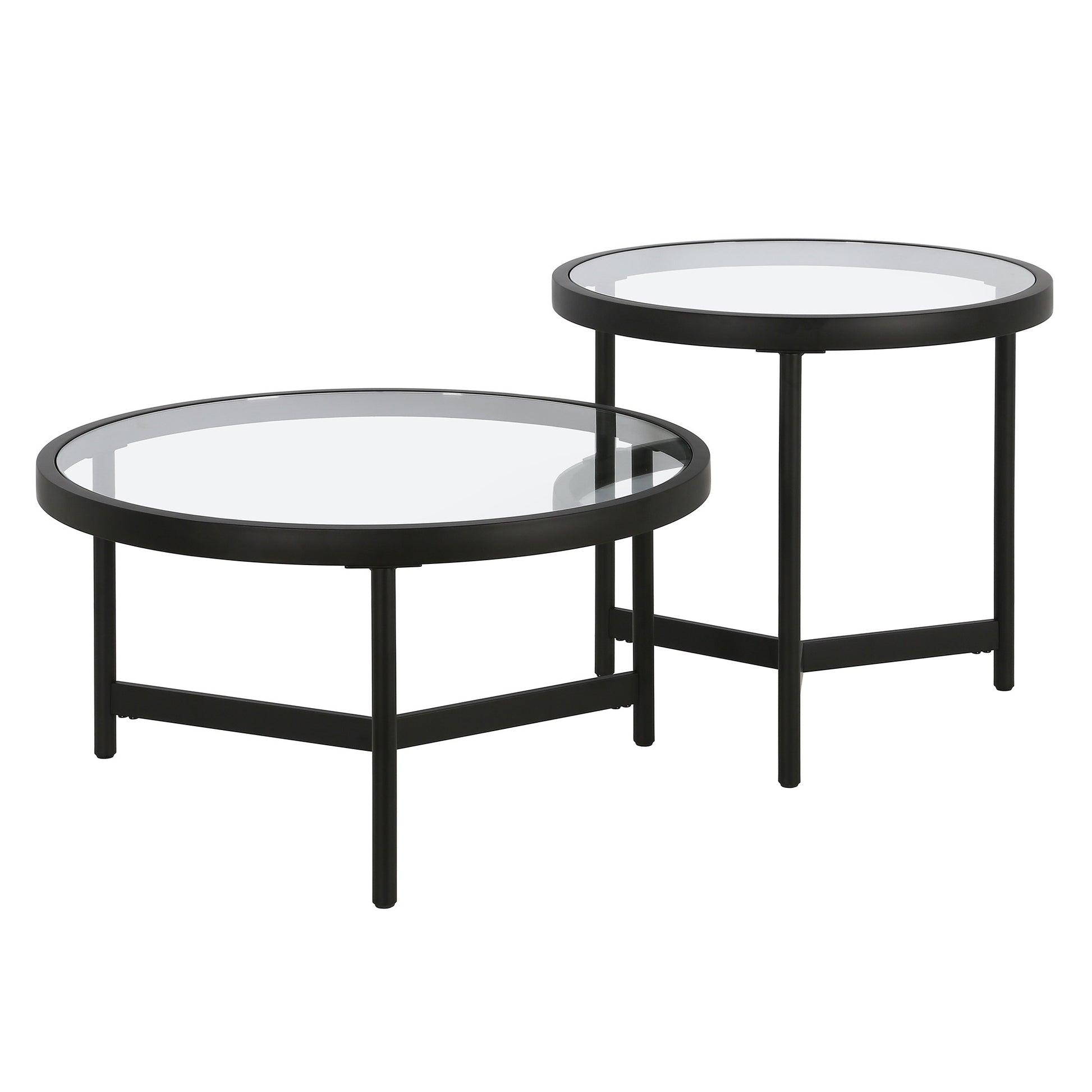 Set of Two Black Glass And Steel Round Nested Coffee Tables By Homeroots | Coffee Tables | Modishstore - 2