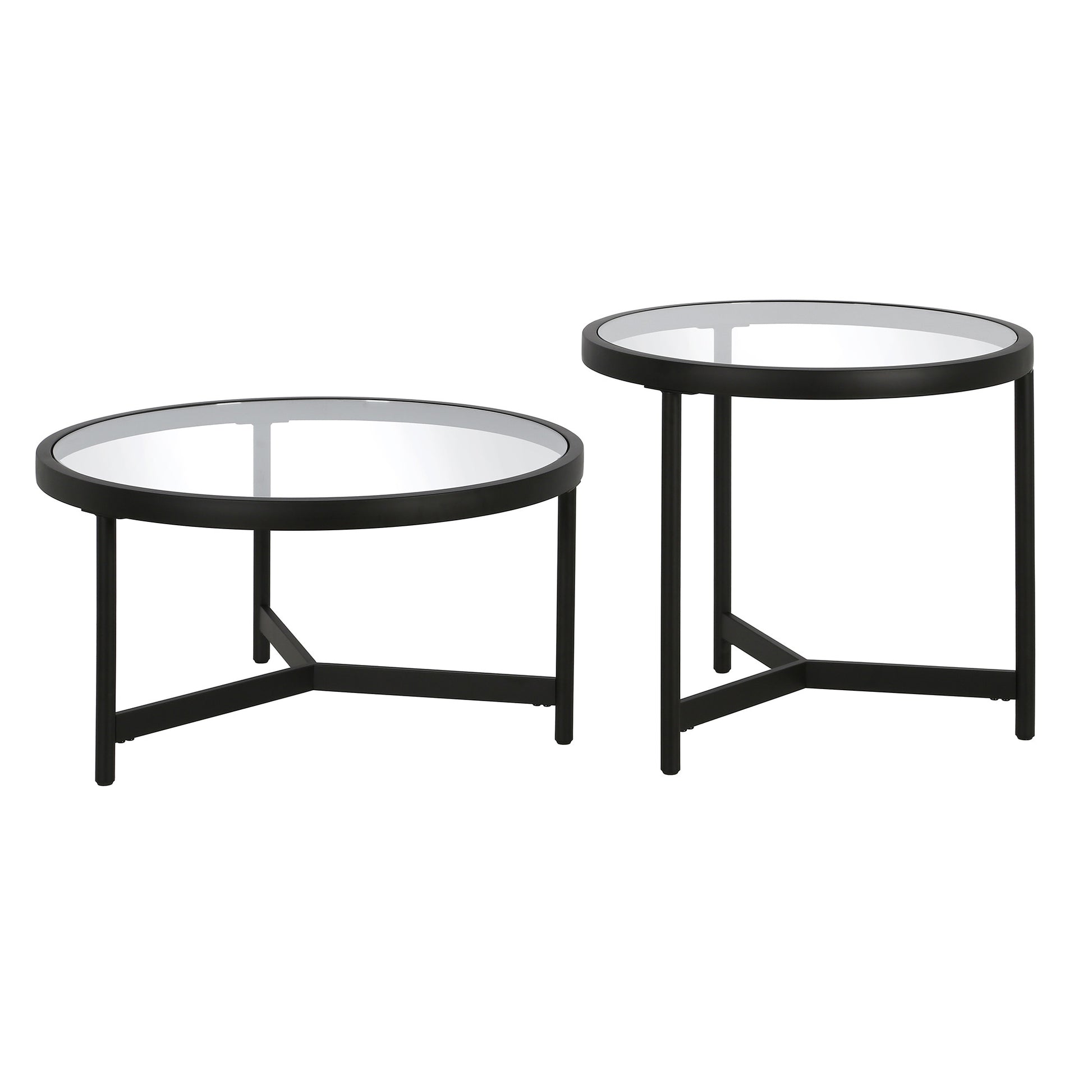 Set of Two Black Glass And Steel Round Nested Coffee Tables By Homeroots | Coffee Tables | Modishstore - 4