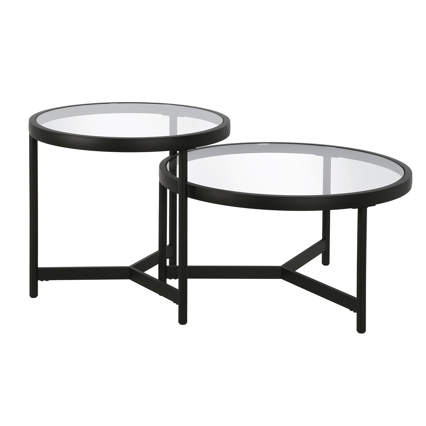 Set of Two Black Glass And Steel Round Nested Coffee Tables By Homeroots | Coffee Tables | Modishstore - 3