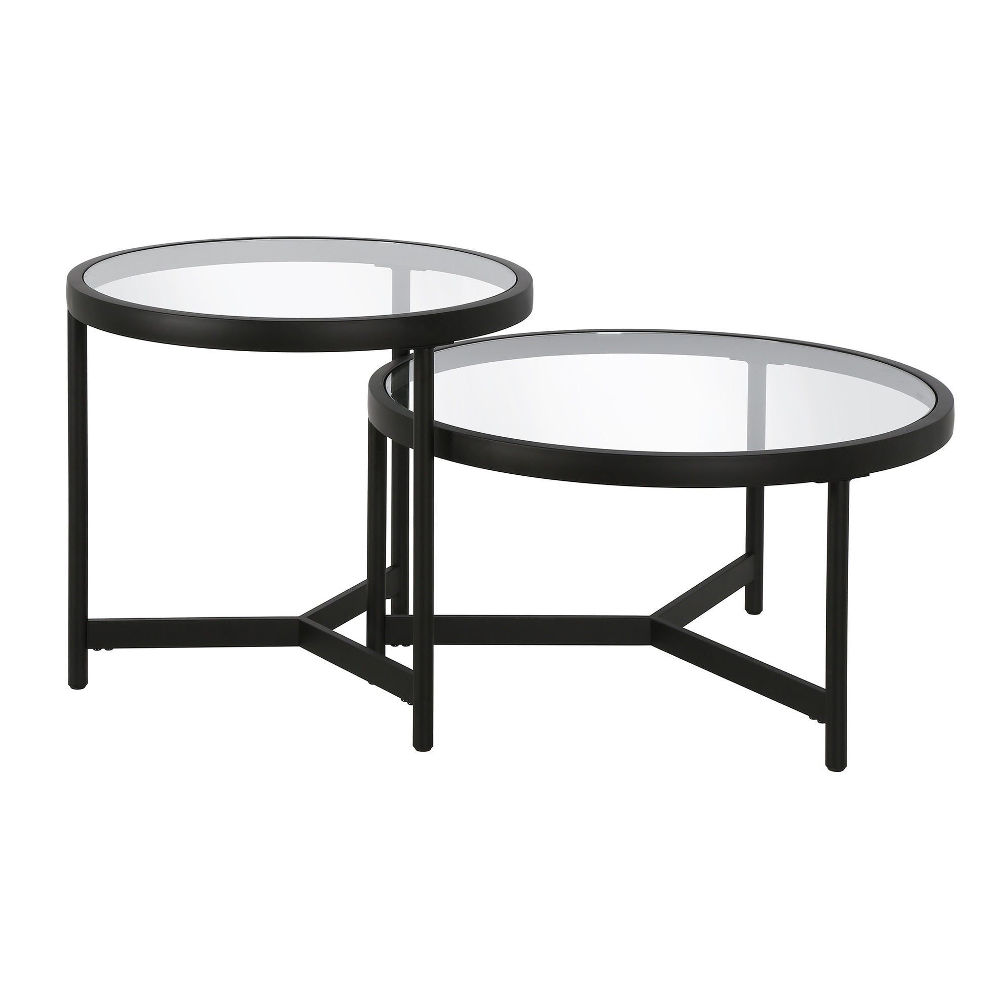 Set of Two Black Glass And Steel Round Nested Coffee Tables By Homeroots | Coffee Tables | Modishstore - 3