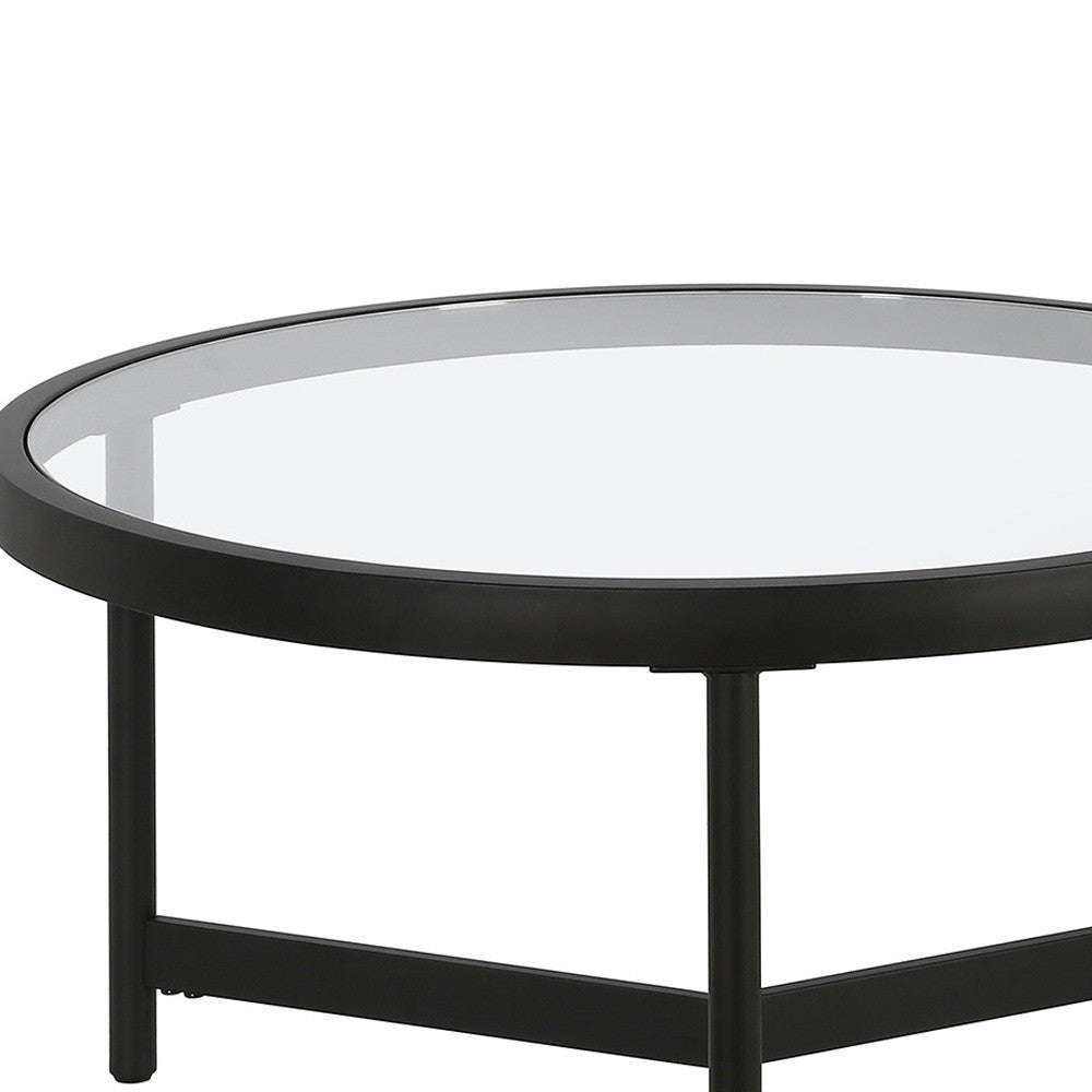 Set of Two Black Glass And Steel Round Nested Coffee Tables By Homeroots | Coffee Tables | Modishstore - 5