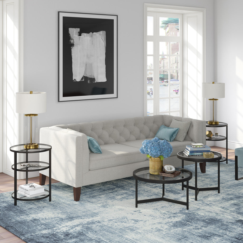 Set of Two Black Glass And Steel Round Nested Coffee Tables By Homeroots | Coffee Tables | Modishstore - 8