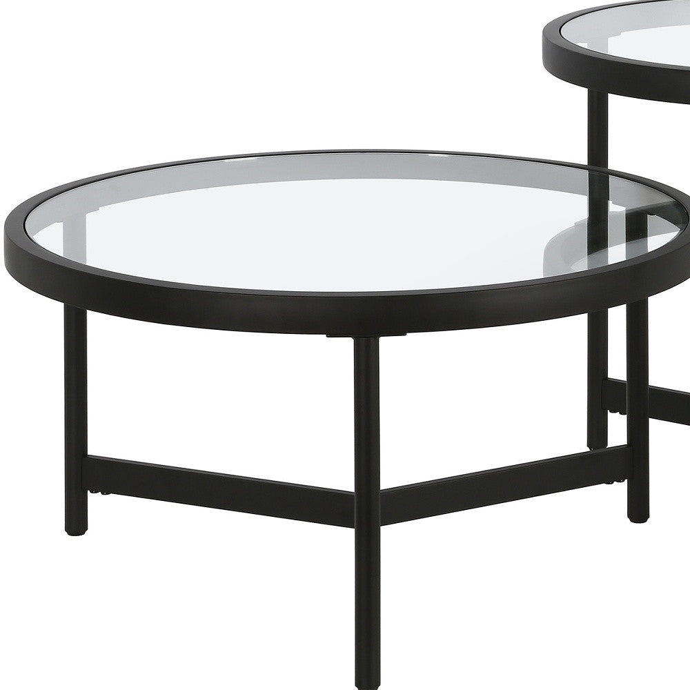 Set of Two Black Glass And Steel Round Nested Coffee Tables By Homeroots | Coffee Tables | Modishstore - 6