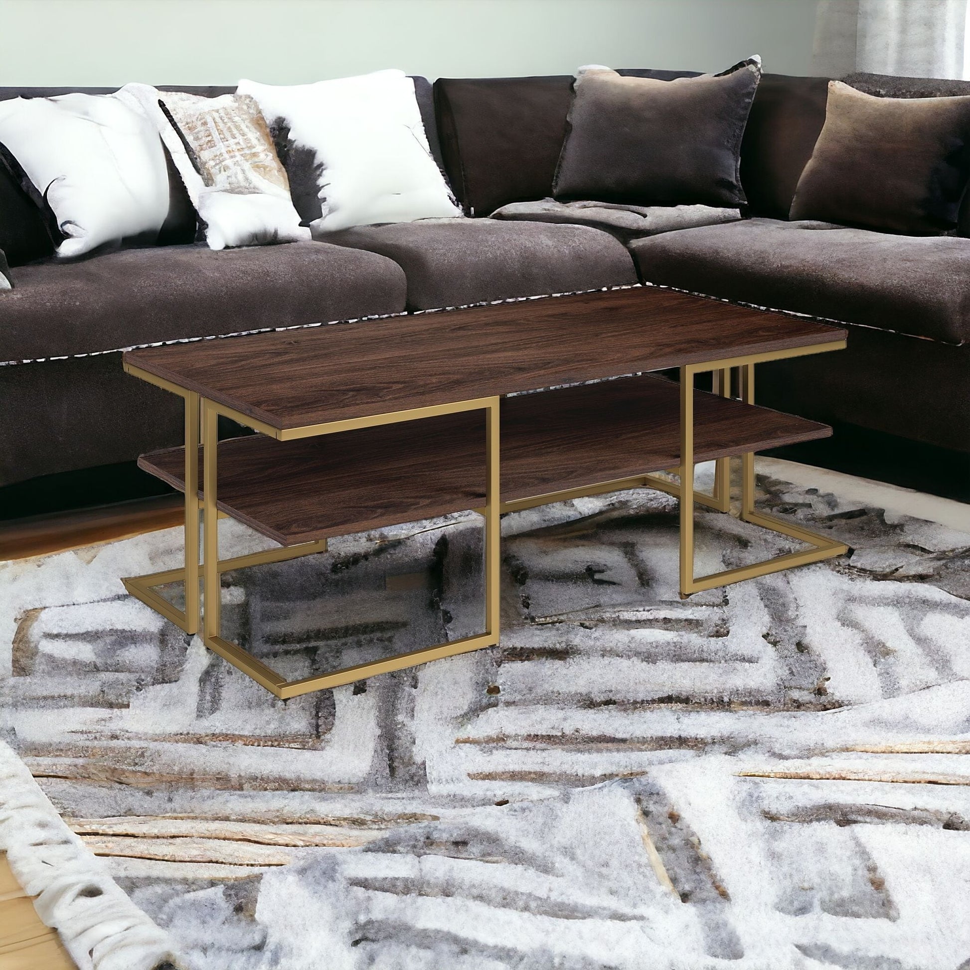 Gold Steel Coffee Table With Shelf By Homeroots | Coffee Tables | Modishstore - 1