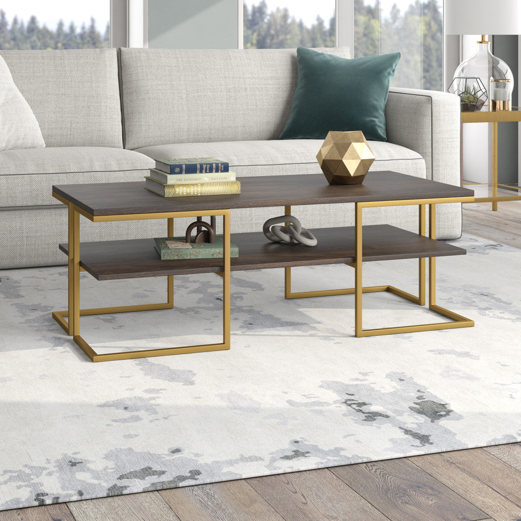 Gold Steel Coffee Table With Shelf By Homeroots | Coffee Tables | Modishstore - 5