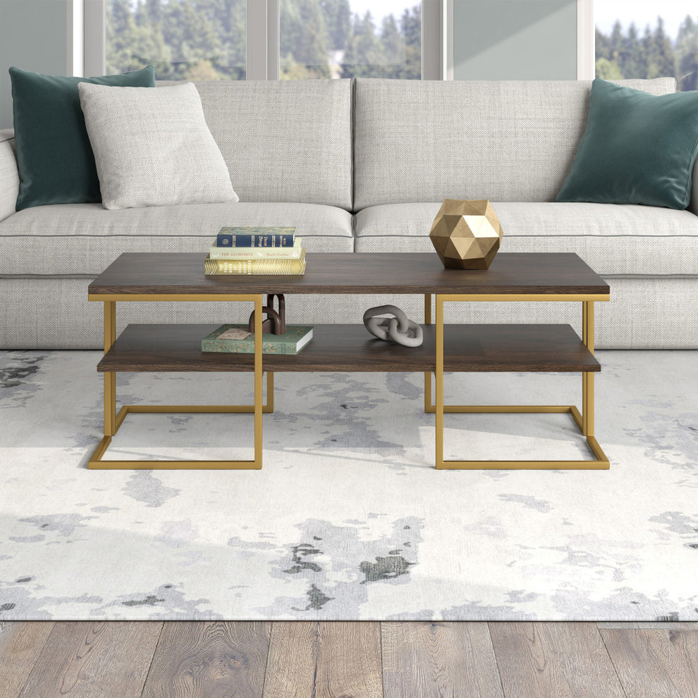 Gold Steel Coffee Table With Shelf By Homeroots | Coffee Tables | Modishstore - 7