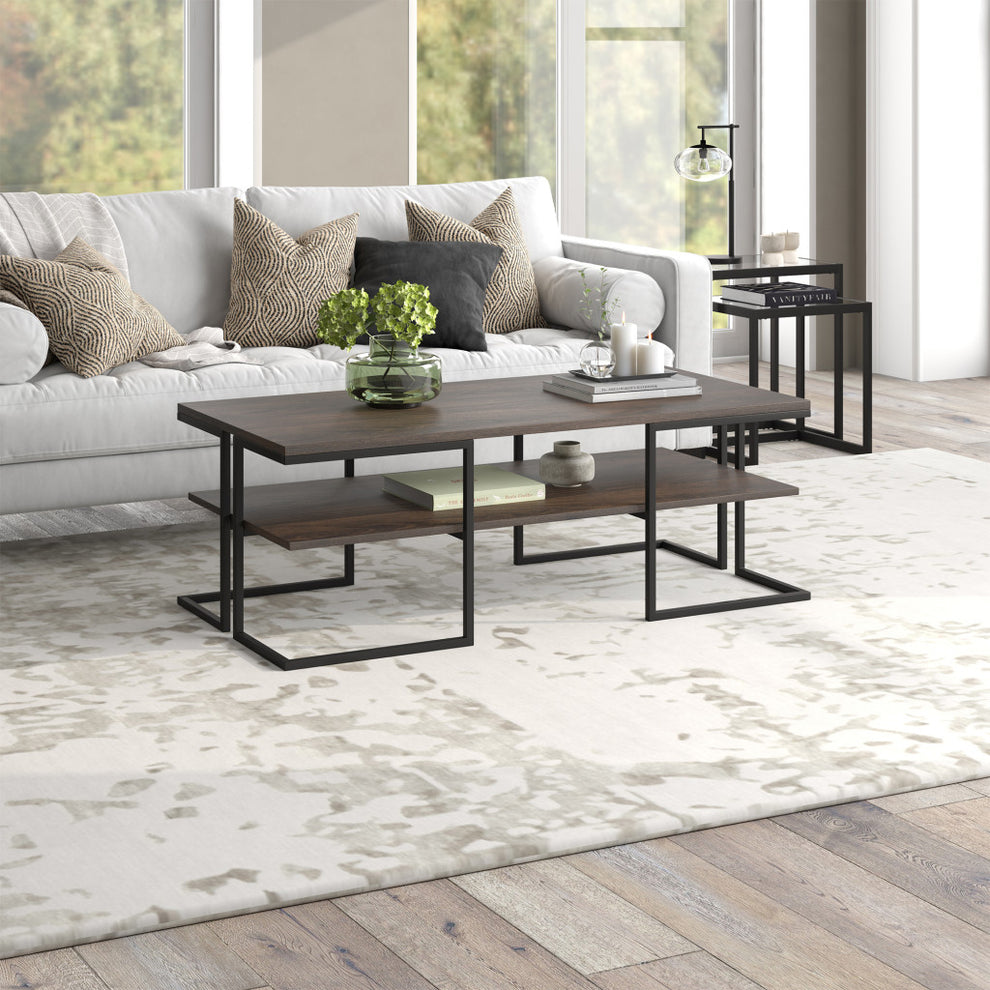 Black Steel Coffee Table With Shelf By Homeroots | Coffee Tables | Modishstore - 6