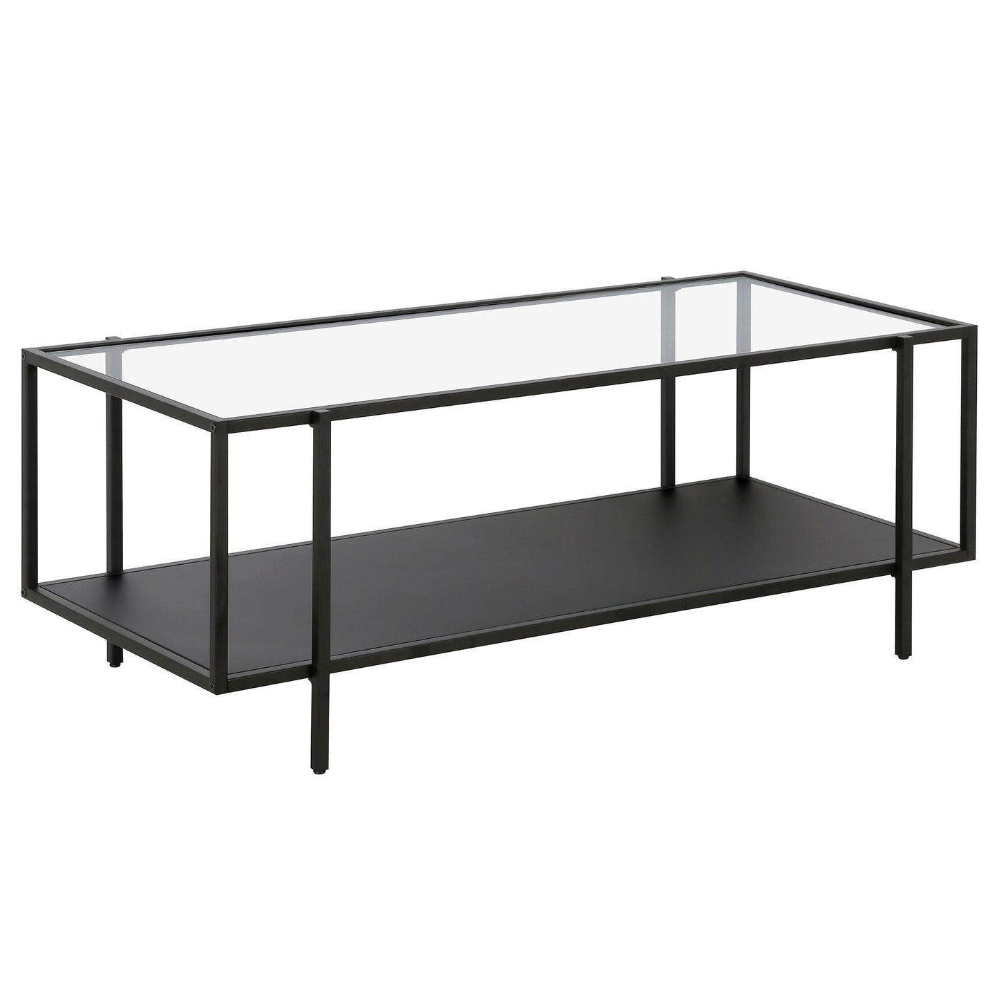 Clear And Black Glass And Steel Coffee Table With Shelf By Homeroots | Coffee Tables | Modishstore - 2
