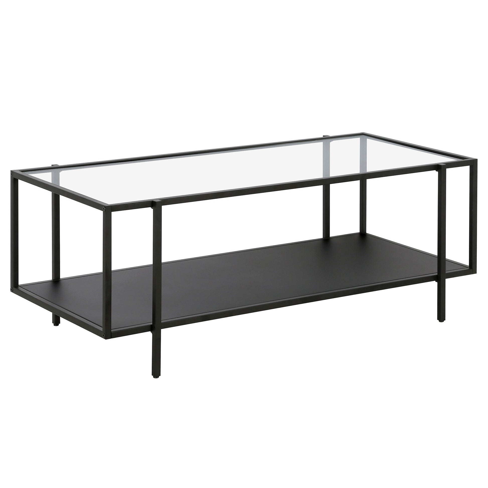 Clear And Black Glass And Steel Coffee Table With Shelf By Homeroots | Coffee Tables | Modishstore - 2