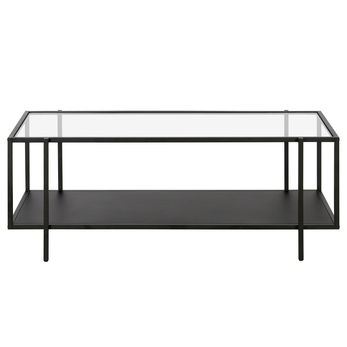 Clear And Black Glass And Steel Coffee Table With Shelf By Homeroots | Coffee Tables | Modishstore - 3
