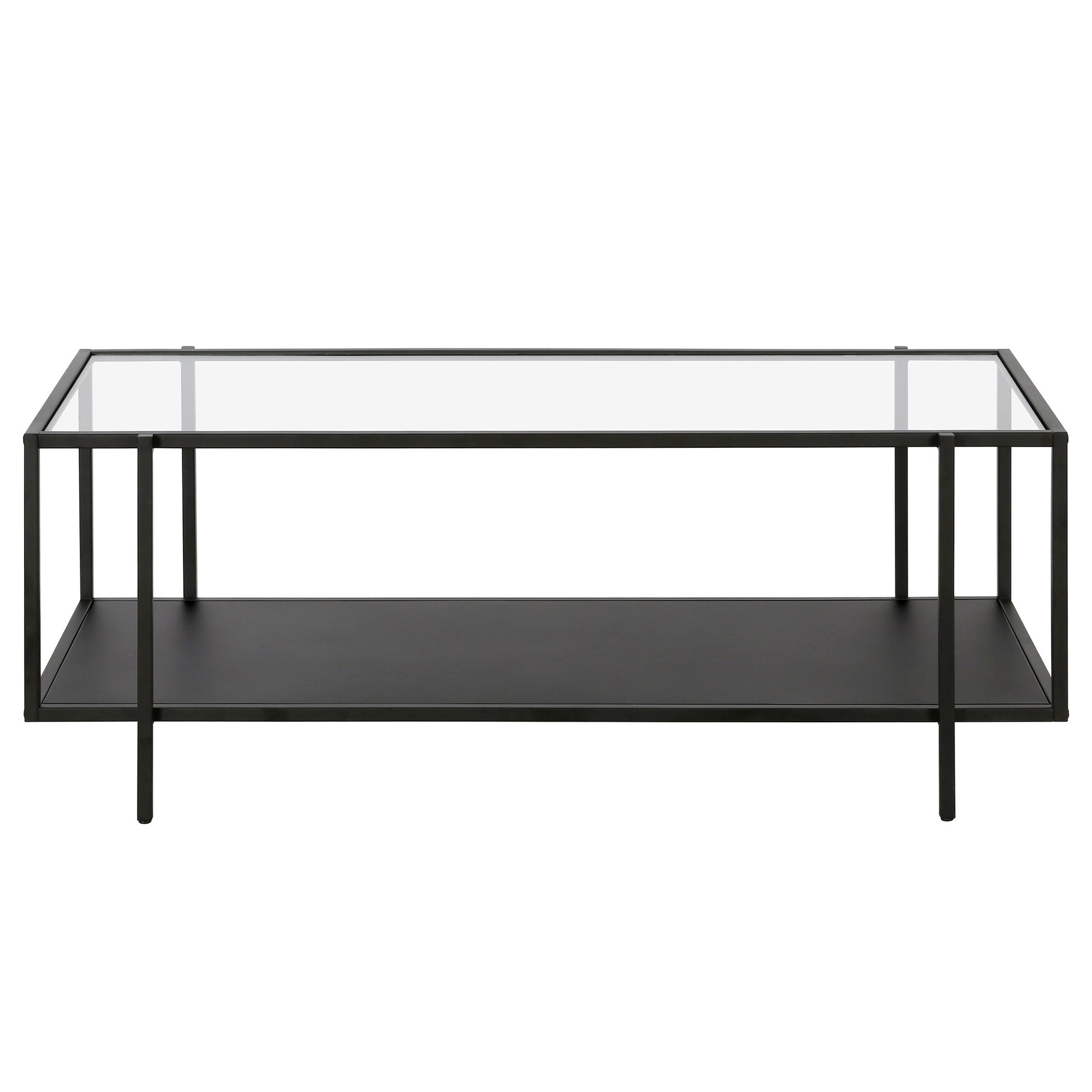 Clear And Black Glass And Steel Coffee Table With Shelf By Homeroots | Coffee Tables | Modishstore - 3