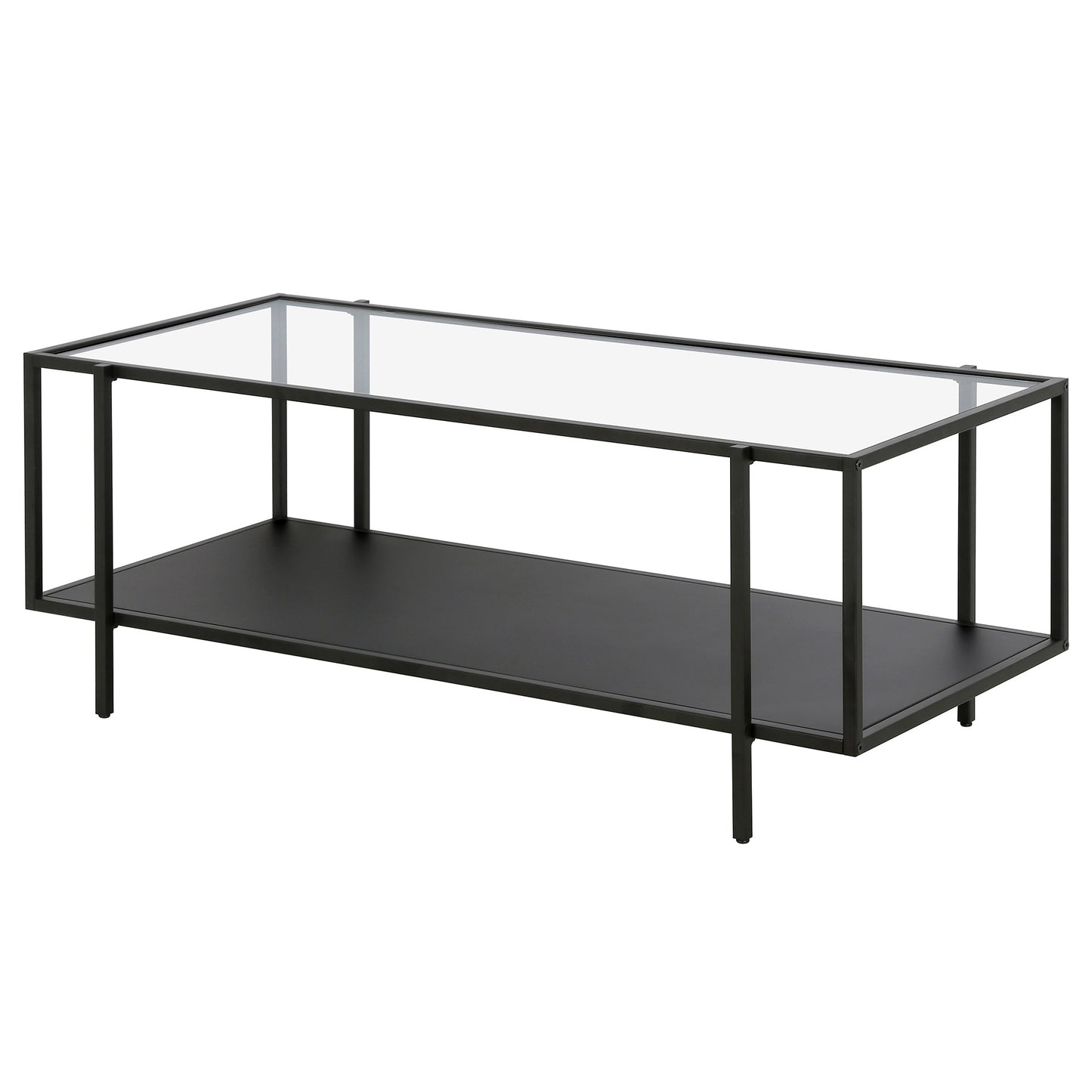 Clear And Black Glass And Steel Coffee Table With Shelf By Homeroots | Coffee Tables | Modishstore - 4