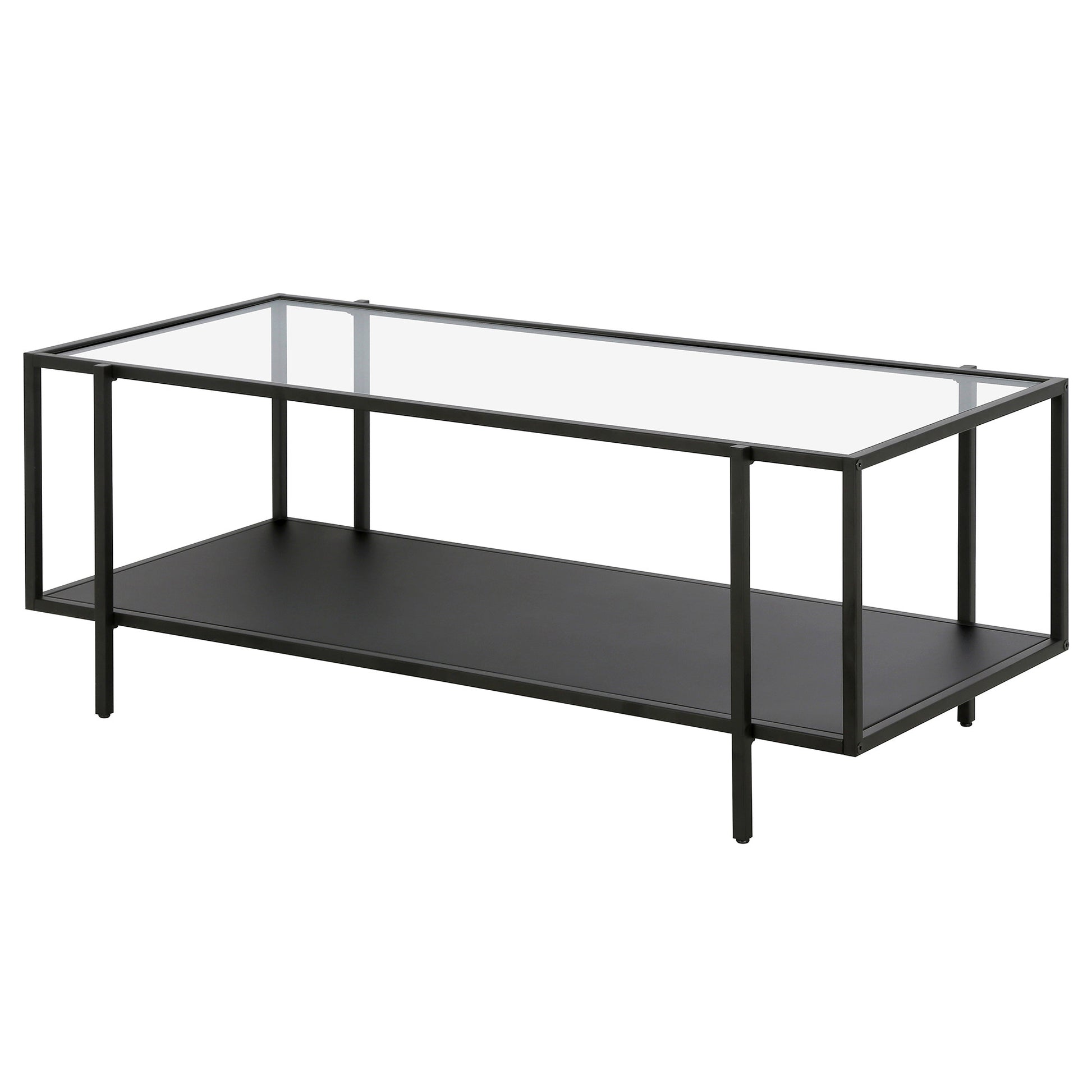 Clear And Black Glass And Steel Coffee Table With Shelf By Homeroots | Coffee Tables | Modishstore - 4