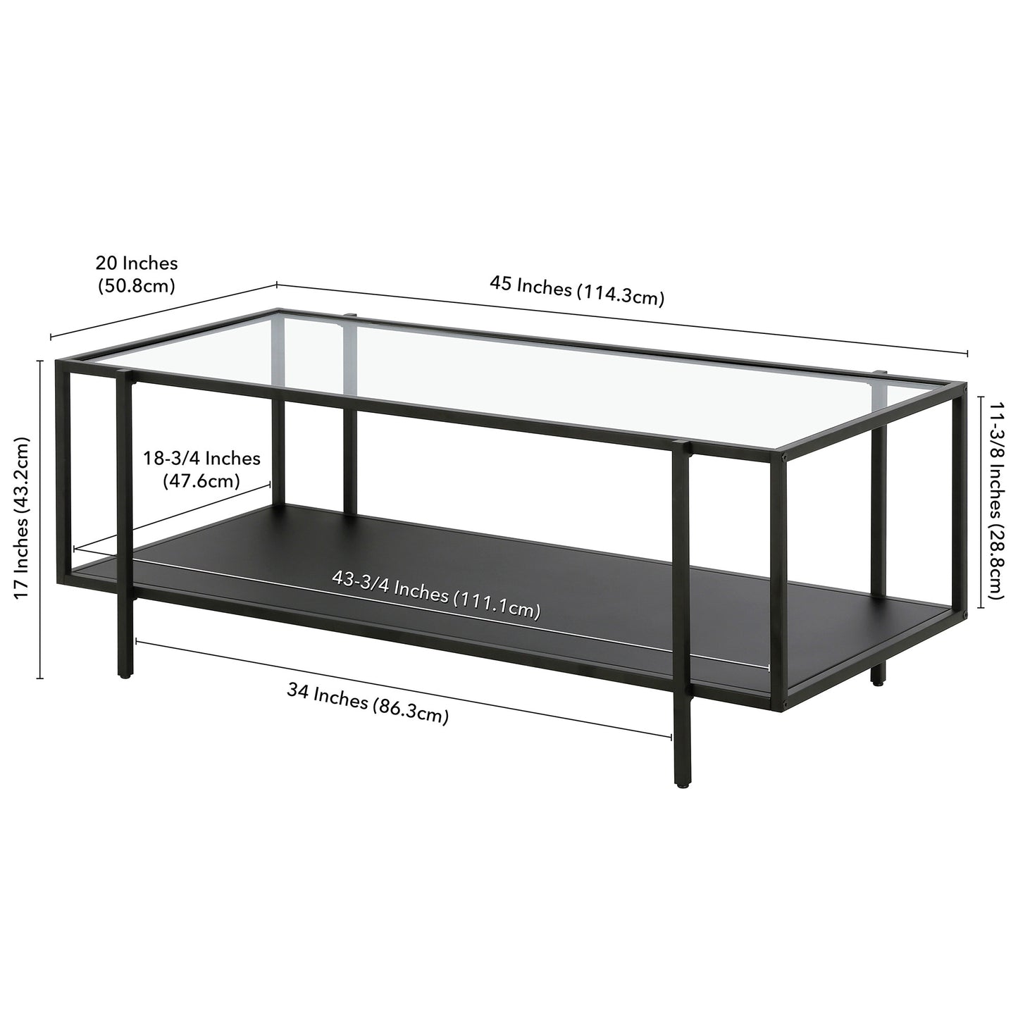 Clear And Black Glass And Steel Coffee Table With Shelf By Homeroots | Coffee Tables | Modishstore - 8