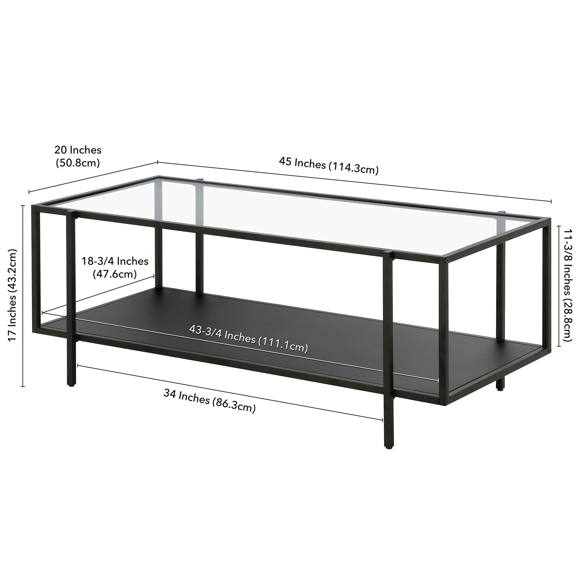 Clear And Black Glass And Steel Coffee Table With Shelf By Homeroots | Coffee Tables | Modishstore - 8