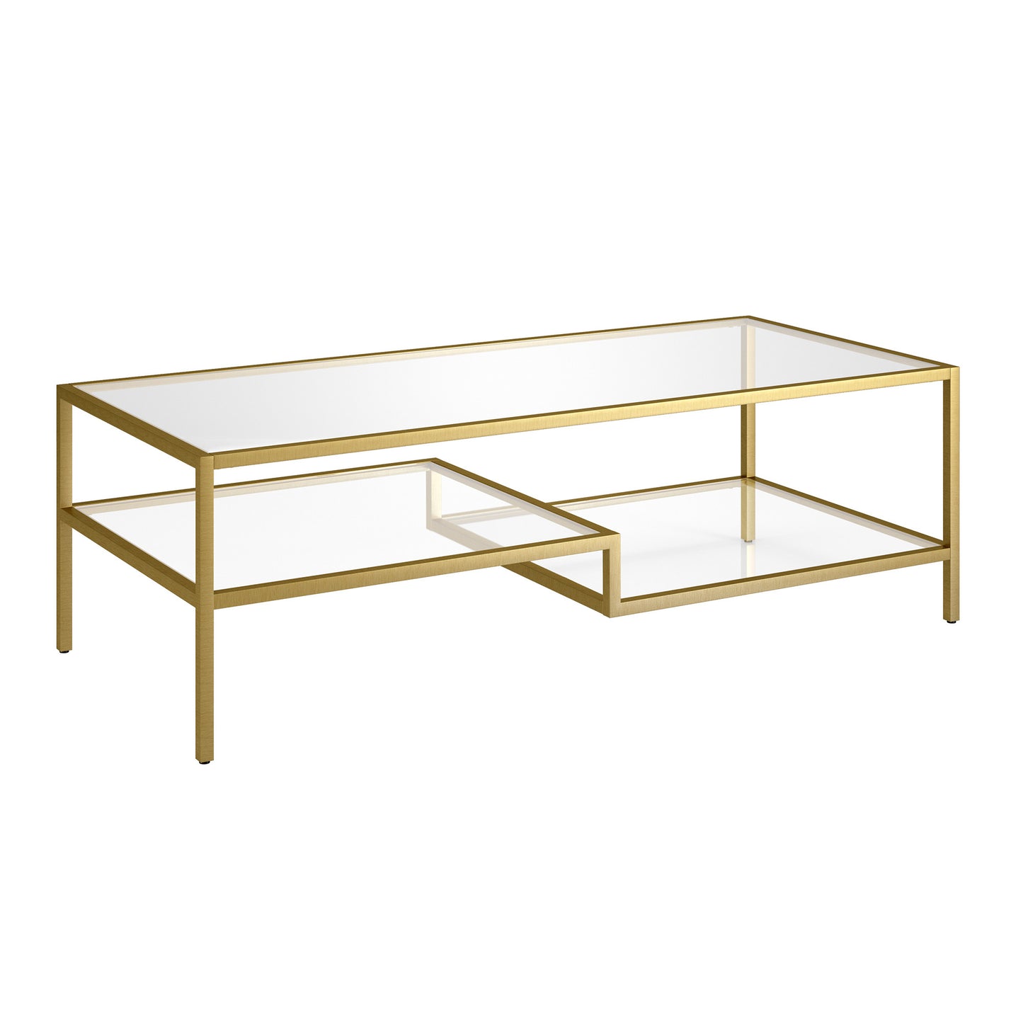 Gold Glass And Steel Coffee Table With Two Shelves By Homeroots | Coffee Tables | Modishstore - 1