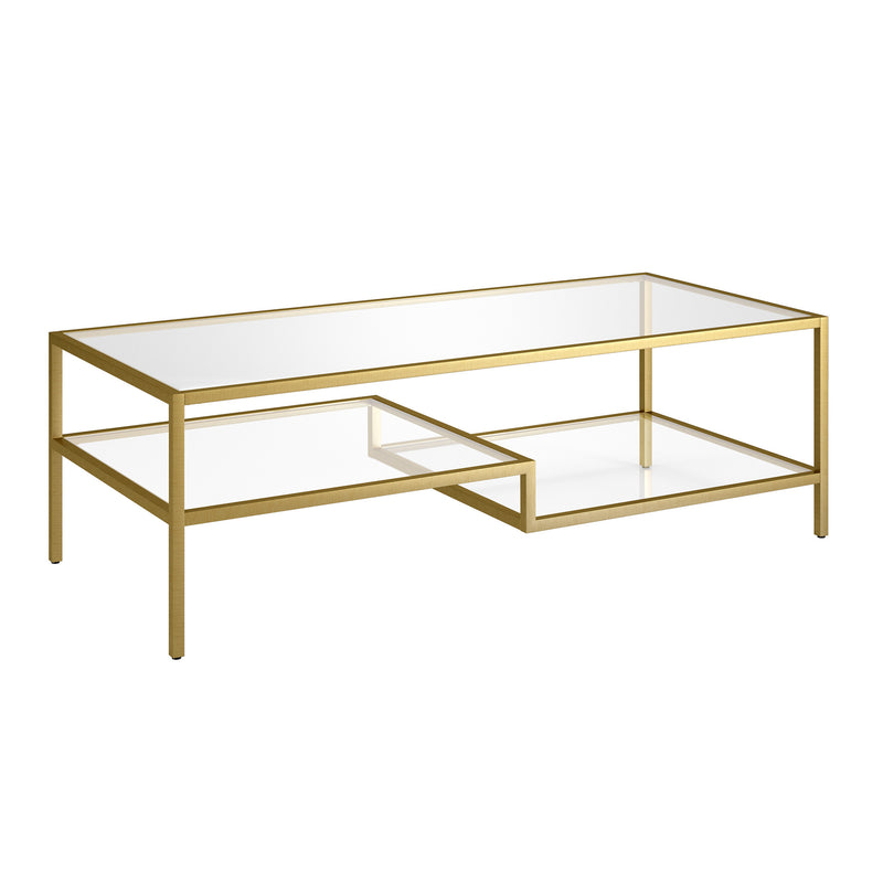 Gold Glass And Steel Coffee Table With Two Shelves By Homeroots | Coffee Tables | Modishstore - 1