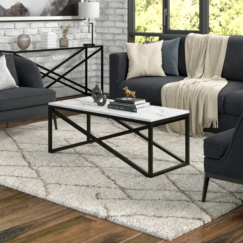 Black Faux Marble And Steel Coffee Table By Homeroots | Coffee Tables | Modishstore - 5