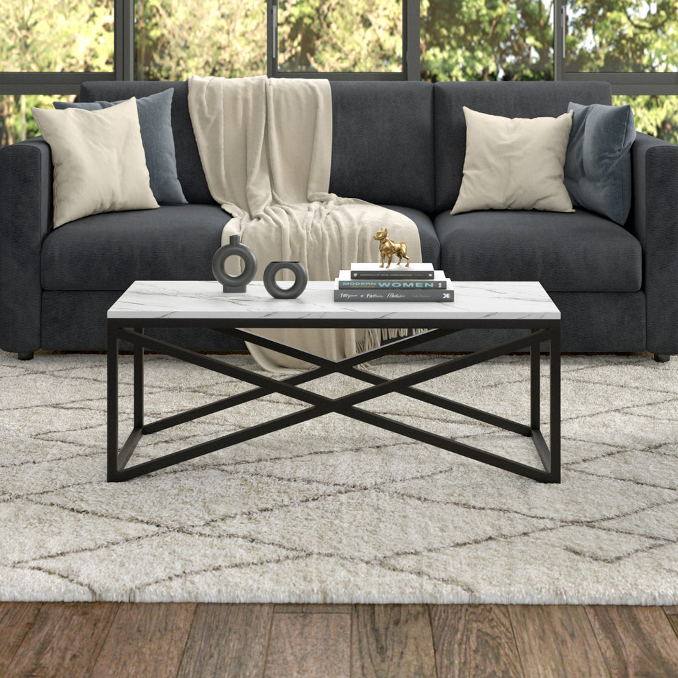Black Faux Marble And Steel Coffee Table By Homeroots | Coffee Tables | Modishstore - 6