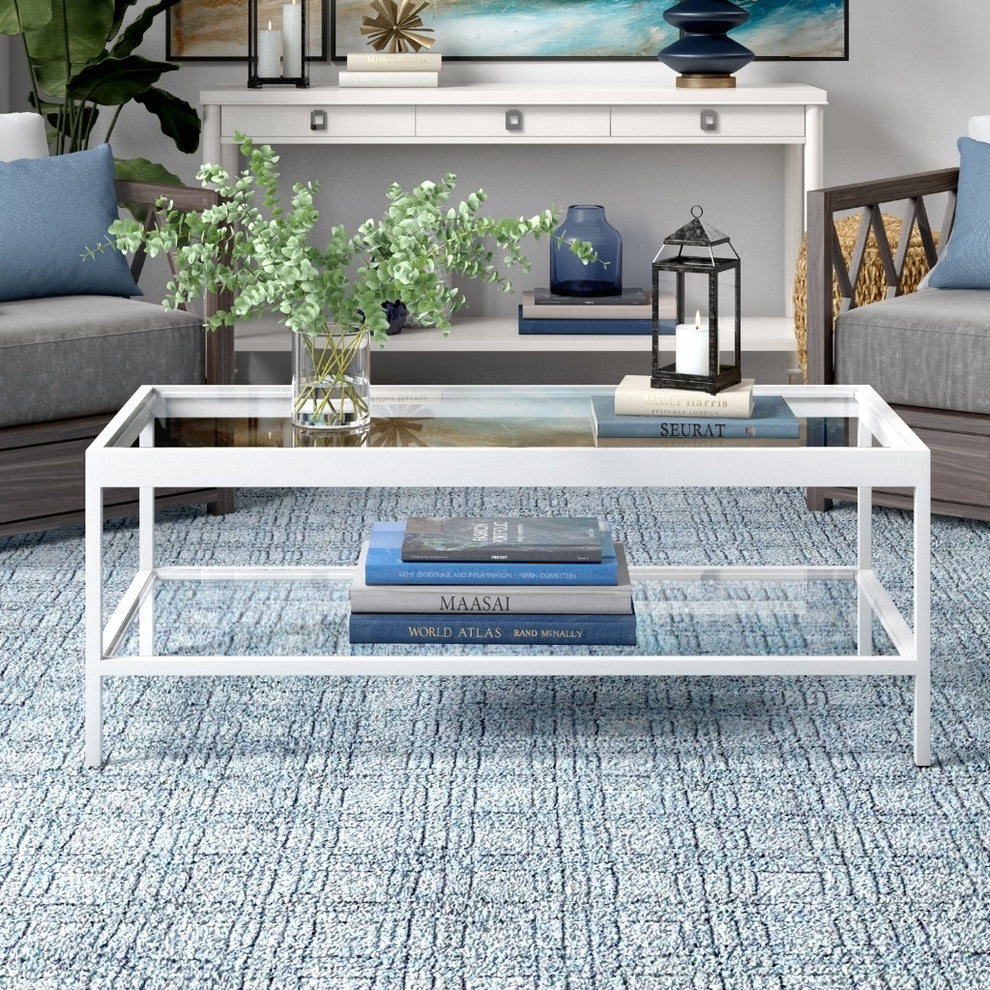 Clear Glass And White Steel Coffee Table With Shelf By Homeroots | Coffee Tables | Modishstore - 6