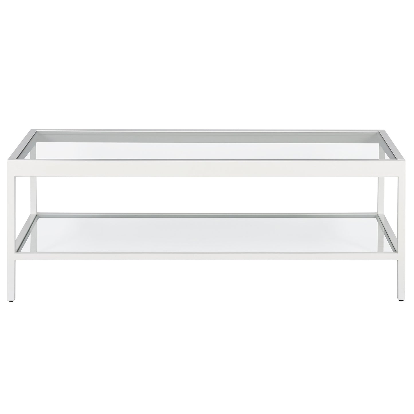 Clear Glass And White Steel Coffee Table With Shelf By Homeroots | Coffee Tables | Modishstore - 3